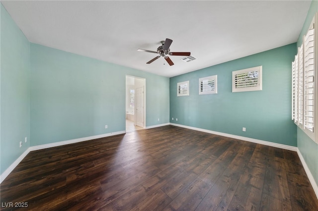 4217 Box Canyon Falls Ave, North Las Vegas, NV 89085 - unfurnished room featuring dark wood-style flooring, a ceiling fan, visible vents, and a healthy amount of sunlight