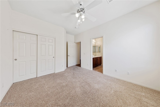 4217 Box Canyon Falls Ave, North Las Vegas, NV 89085 - unfurnished bedroom featuring ceiling fan, baseboards, a closet, carpet, and ensuite bath