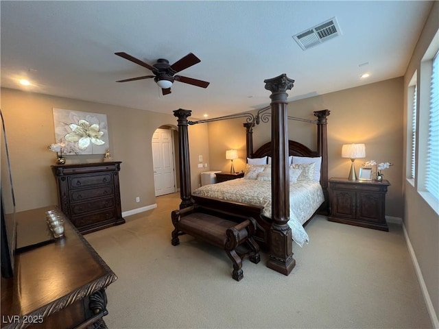 bedroom featuring baseboards, carpet flooring, and visible vents