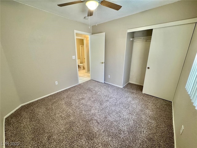 10025 Catseye Cove Ct, Las Vegas, NV 89183 - unfurnished bedroom featuring carpet floors, a ceiling fan, baseboards, and a closet