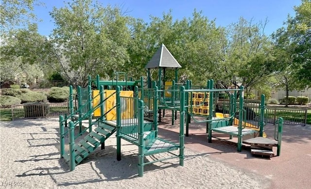 community jungle gym with fence