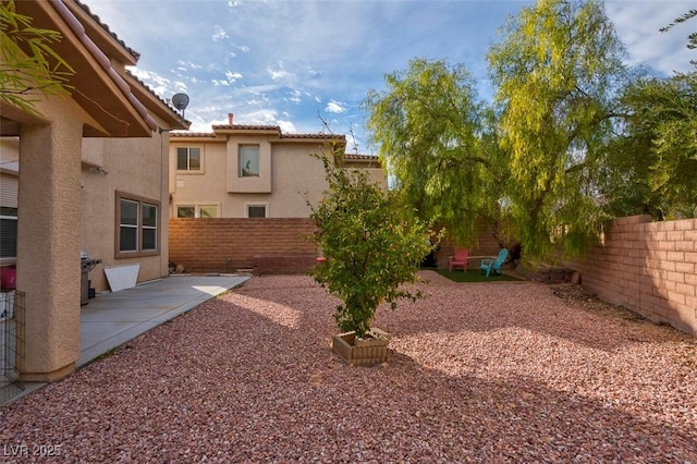 view of yard featuring a fenced backyard and a patio