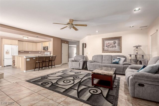 1066 Aspen Valley Ave, Las Vegas, NV 89123 - living room with baseboards, a ceiling fan, recessed lighting, and light tile patterned flooring