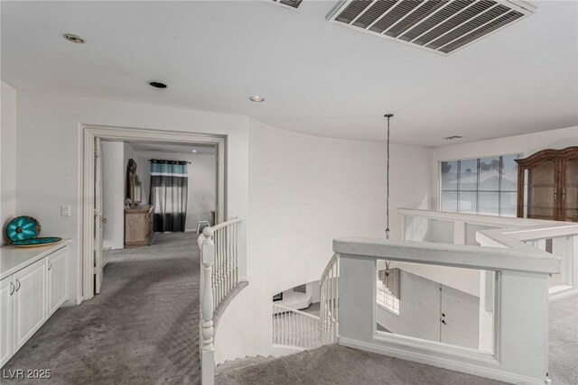 1066 Aspen Valley Ave, Las Vegas, NV 89123 - hallway featuring an upstairs landing, carpet flooring, recessed lighting, and visible vents