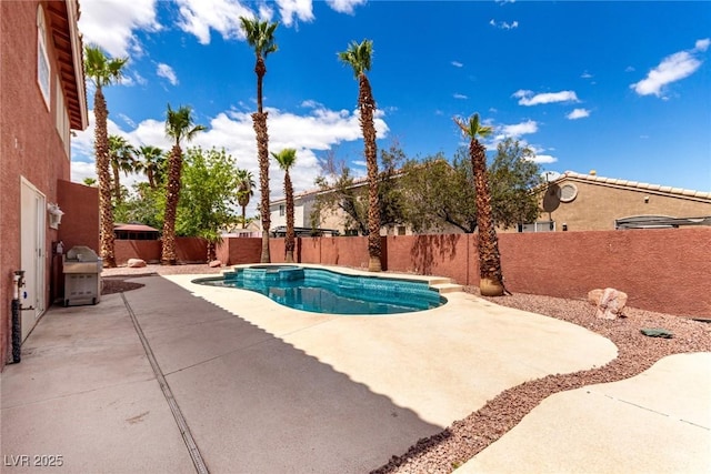 1066 Aspen Valley Ave, Las Vegas, NV 89123 - view of pool with a fenced backyard, a patio, and a pool with connected hot tub