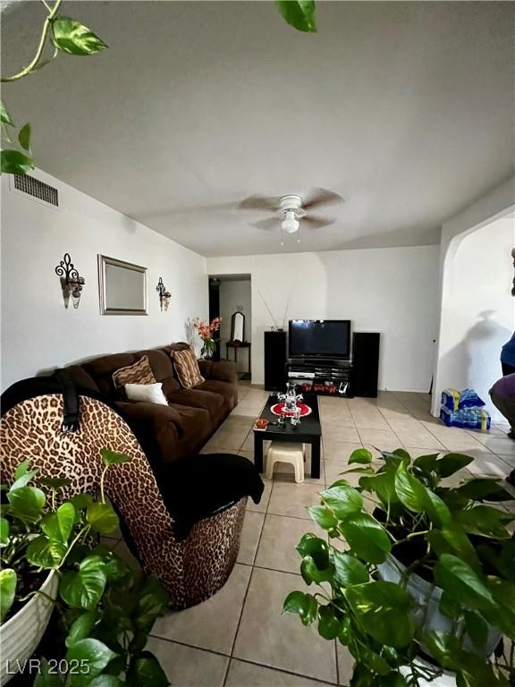 1440 Vegas Valley Dr Unit 2, Las Vegas, NV 89169 - living area with tile patterned flooring, ceiling fan, and visible vents