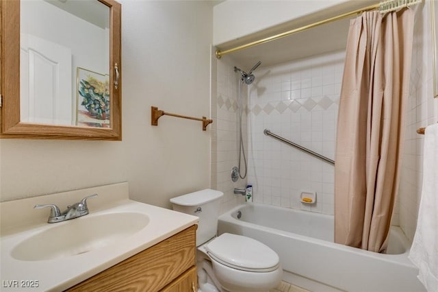 bathroom with vanity, toilet, and shower / tub combo
