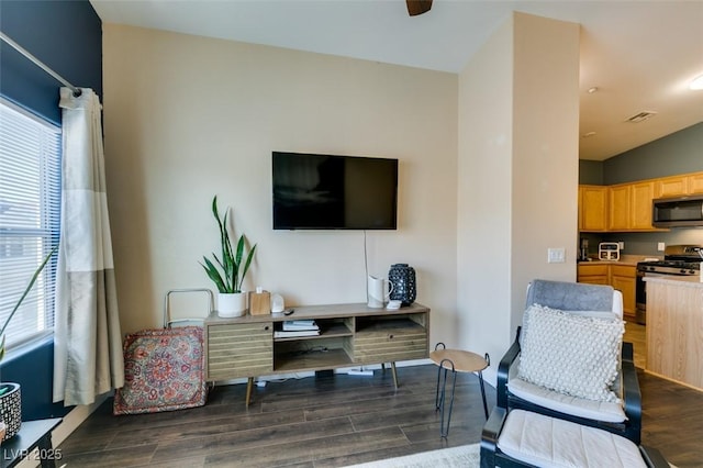 6576 Buster Brown Ave Unit 101, Las Vegas, NV 89122 - living area with dark wood finished floors and lofted ceiling