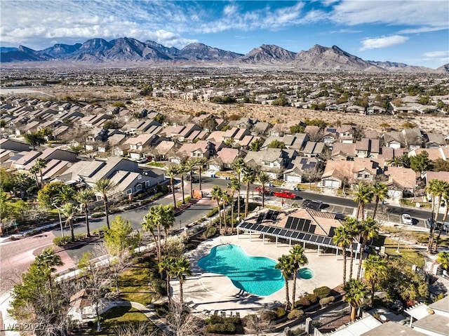 10205 Birch Bluff Ln, Las Vegas, NV 89145 - aerial view of residential area with a mountain backdrop and a pool