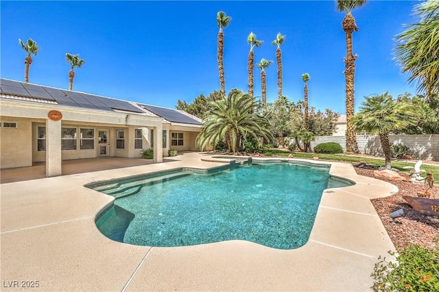 view of pool with a fenced in pool, a fenced backyard, and a patio area