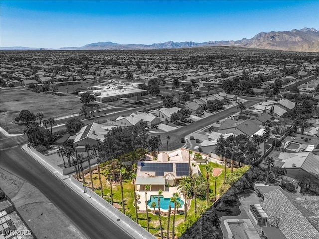 bird's eye view featuring a mountain view and a residential view