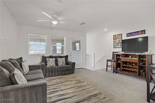 664 Foam Flower Ln, Henderson, NV 89015 - carpeted living area featuring ceiling fan