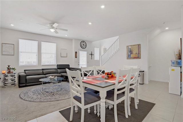 664 Foam Flower Ln, Henderson, NV 89015 - dining space with a ceiling fan, light tile patterned flooring, and recessed lighting