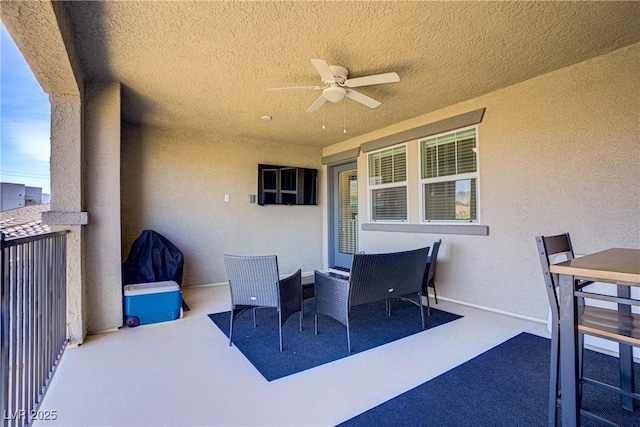 664 Foam Flower Ln, Henderson, NV 89015 - view of patio / terrace featuring ceiling fan and a balcony