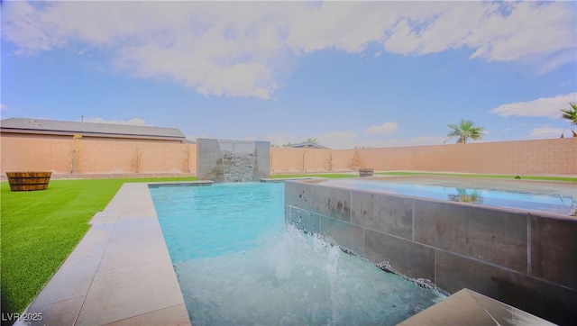 8310 W Camero Ave, Las Vegas, NV 89113 - view of pool with a fenced backyard, a fenced in pool, and a lawn