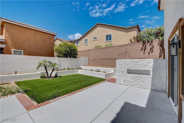 view of yard featuring a patio and a fenced backyard