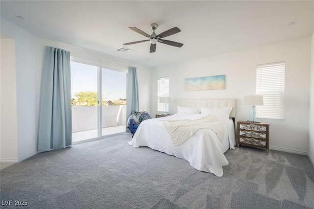 9732 Abel Cliff St, Las Vegas, NV 89143 - bedroom with access to exterior, carpet, a ceiling fan, and baseboards