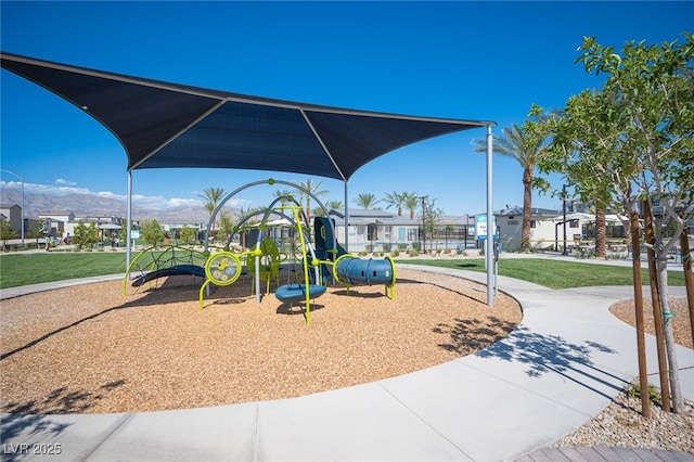communal playground with a residential view