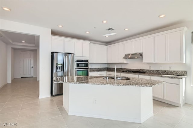 58 Sun Lily Ln, Henderson, NV 89011 - kitchen with a sink, stainless steel appliances, light stone counters, visible vents, and under cabinet range hood