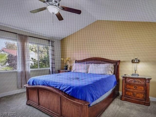 390 Rushing Creek Ct, Henderson, NV 89014 - carpeted bedroom featuring baseboards, ceiling fan, and wallpapered walls