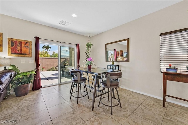 5226 Lignum Ave Unit 1, Pahrump, NV 89061 - dining area featuring baseboards, recessed lighting, tile patterned flooring, and visible vents