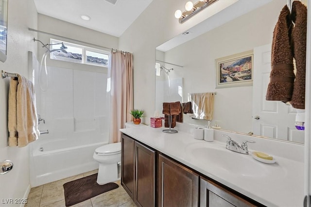 5226 Lignum Ave Unit 1, Pahrump, NV 89061 - full bath with visible vents, vanity, tile patterned floors, toilet, and shower / tub combo with curtain