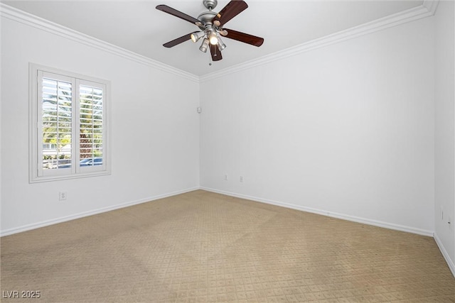 2164 Sawtooth Mountain Dr, Henderson, NV 89044 - spare room featuring crown molding, baseboards, ceiling fan, and light carpet