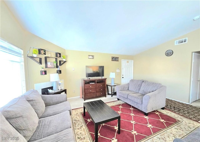 350 S Durango Dr Unit 220, Las Vegas, NV 89145 - living room with vaulted ceiling, carpet, and baseboards