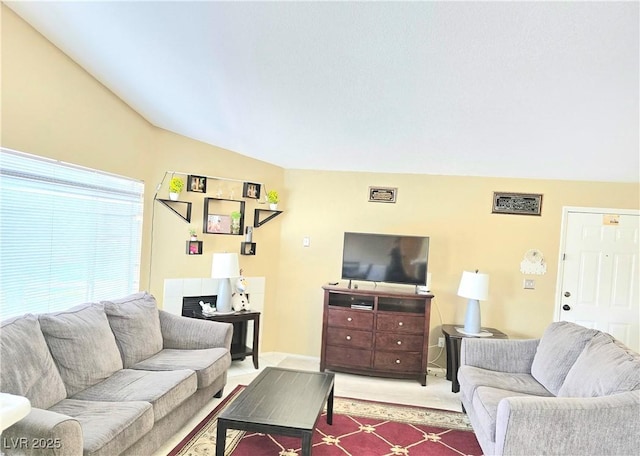 350 S Durango Dr Unit 220, Las Vegas, NV 89145 - living room with lofted ceiling and baseboards