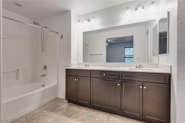 345 Gracious Way, Henderson, NV 89011 - bathroom with shower / tub combination, a ceiling fan, and double vanity