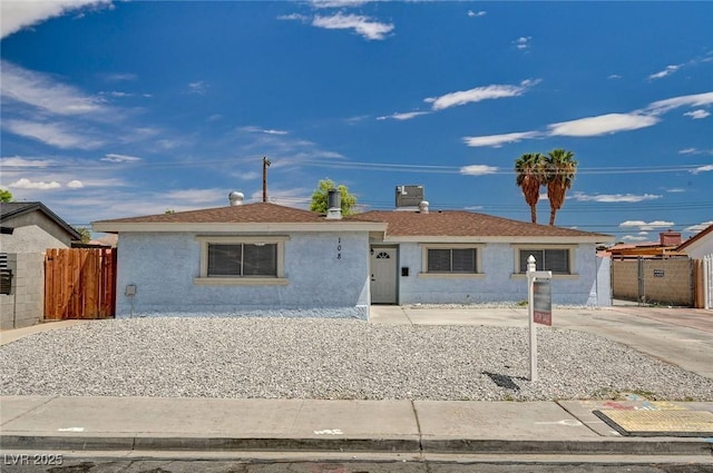 single story home with fence and stucco siding