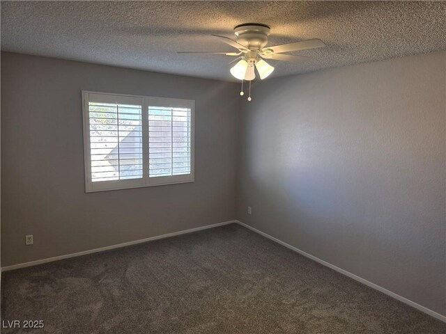 734 Rusty Spur Dr, Henderson, NV 89014 - empty room with dark colored carpet, a ceiling fan, baseboards, and a textured ceiling
