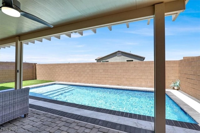 3136 Mossfield Ave, Henderson, NV 89052 - view of swimming pool featuring a fenced backyard and ceiling fan
