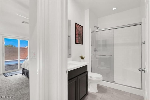 3136 Mossfield Ave, Henderson, NV 89052 - ensuite bathroom with vanity, a stall shower, and tile patterned floors
