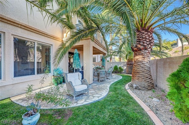 view of yard with a patio and a fenced backyard