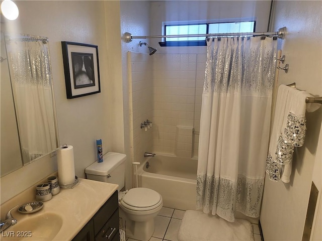 3164 Elmrock Pl, Las Vegas, NV 89121 - bathroom featuring vanity, toilet, tile patterned floors, and shower / tub combo with curtain