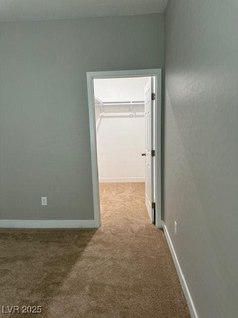 hall with baseboards and carpet flooring