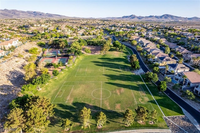 bird's eye view featuring a residential view and a mountain view