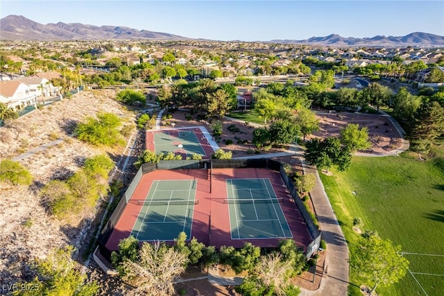 aerial view featuring a residential view and a mountain view