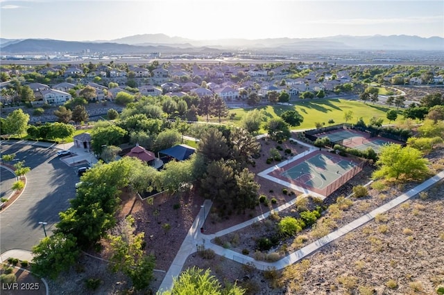 bird's eye view featuring a residential view and a mountain view