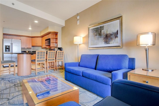 living room with recessed lighting