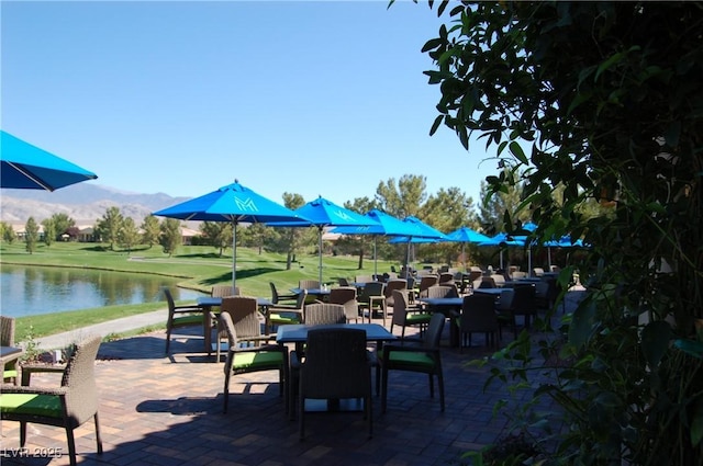 5500 E Volterra Dr, Pahrump, NV 89061 - view of patio featuring a water and mountain view