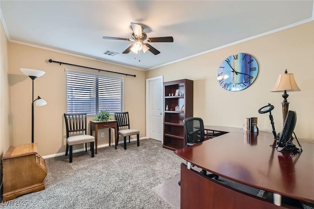 8217 Fritzen Ave, Las Vegas, NV 89131 - carpeted office space featuring ceiling fan, crown molding, and baseboards