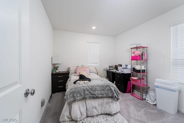 carpeted bedroom featuring recessed lighting