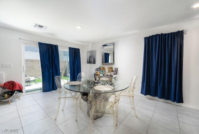 dining area with recessed lighting, visible vents, and tile patterned flooring