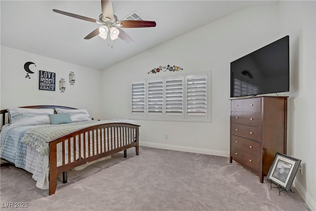 7013 Bisoni St, Las Vegas, NV 89149 - bedroom with vaulted ceiling, baseboards, carpet floors, and ceiling fan