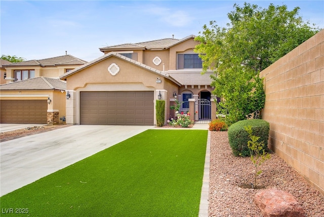 7013 Bisoni St, Las Vegas, NV 89149 - view of front facade with stucco siding, a garage, fence, concrete driveway, and a gate