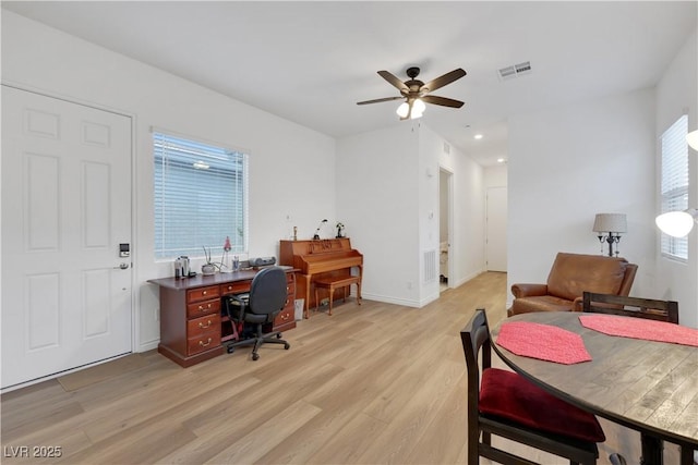 712 Webber Park St, Henderson, NV 89011 - office featuring visible vents, baseboards, recessed lighting, a ceiling fan, and light wood-style flooring