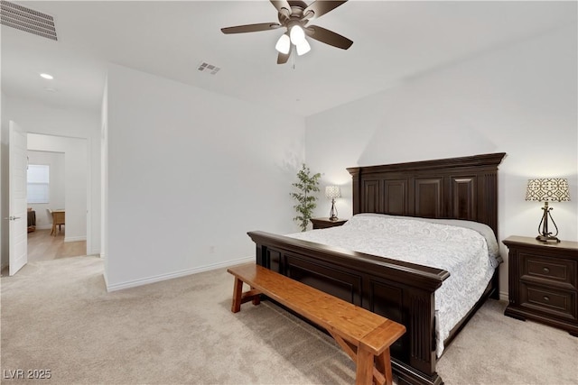 712 Webber Park St, Henderson, NV 89011 - bedroom with baseboards, visible vents, light carpet, and ceiling fan