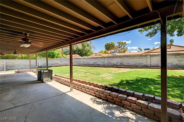 view of patio / terrace featuring a ceiling fan and a fenced backyard